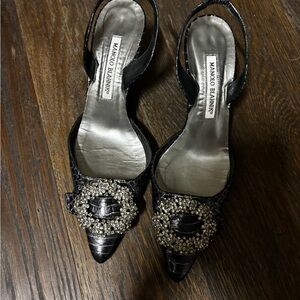 Manolo Blahnik Black Heels with Embellished Buckle